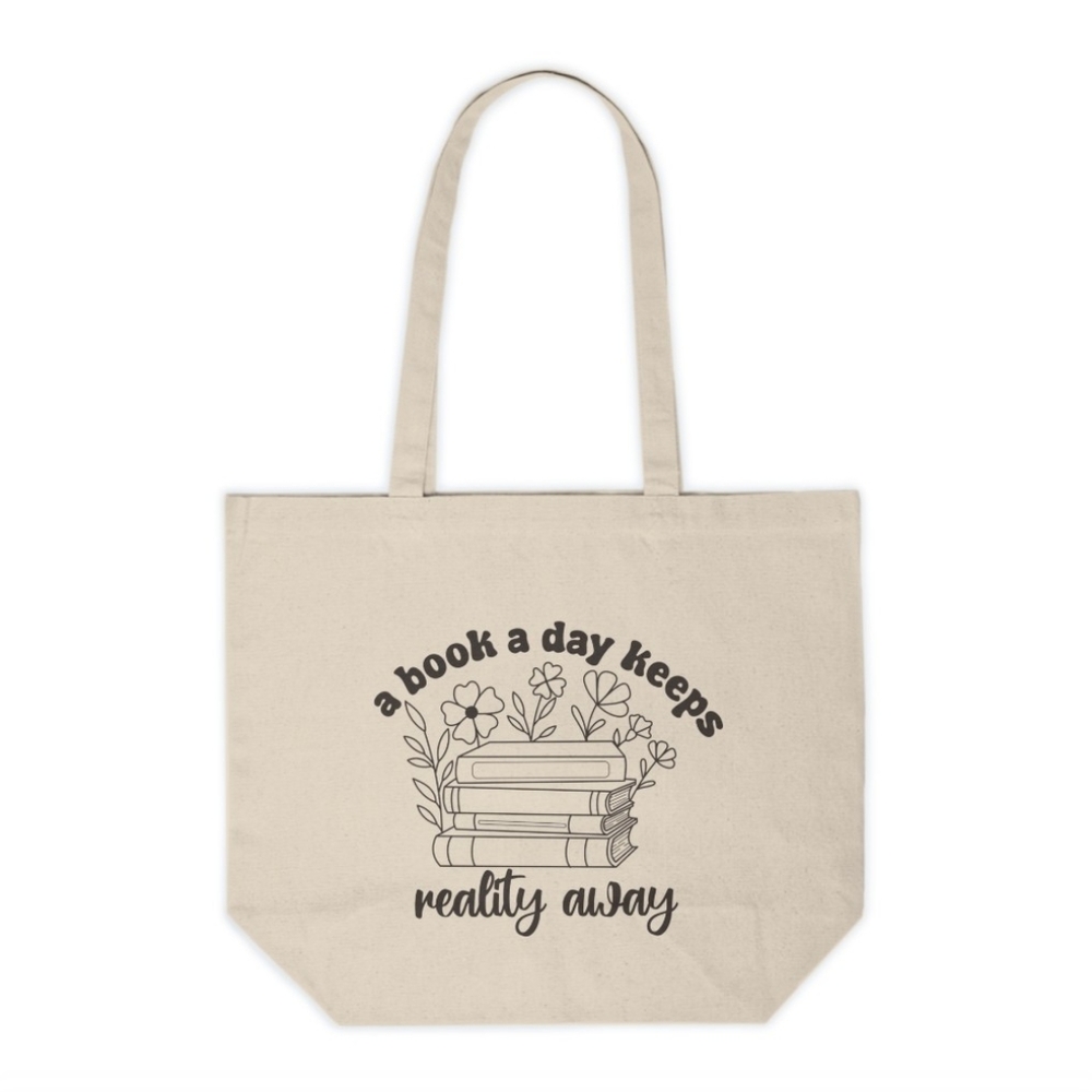 A Book A Day Keeps Reality Away Custom Canvas Tote Bag